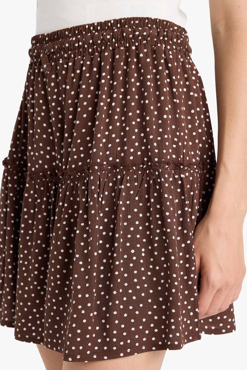 DeFacto Brown Woman Patterned High Waist Cotton Lining Crinkle Viscose Mini Skirt Casual - Image 5